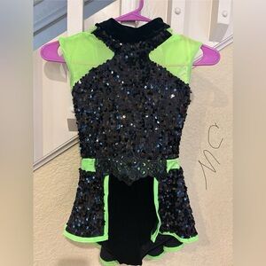 Black and Neon Green Sequin jazz/acro costume